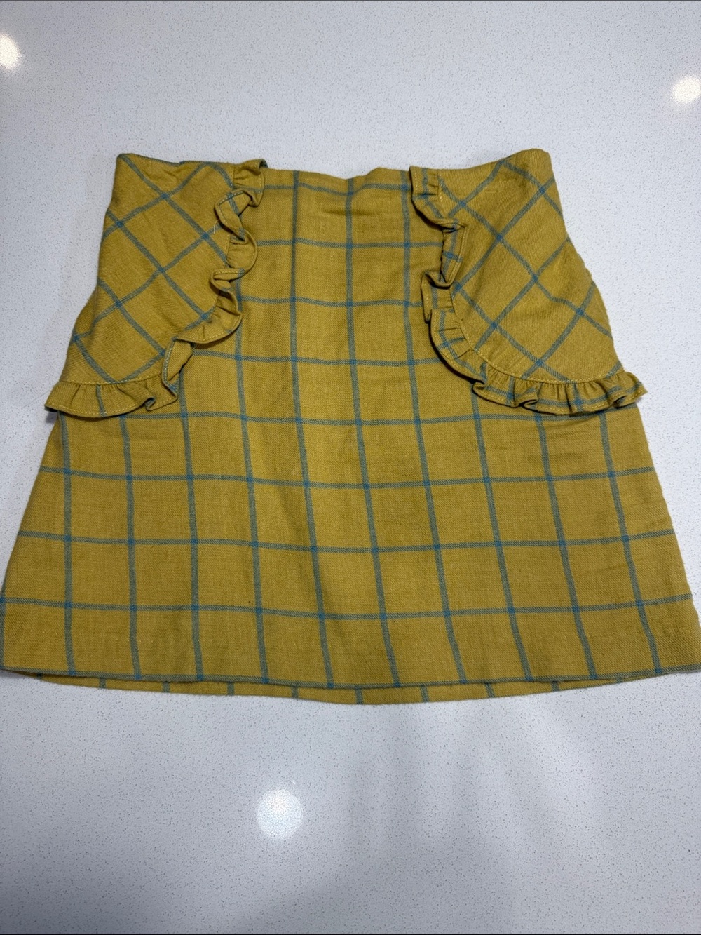 Bella Bliss Girl’s Plaid Ruffle A-Line Skirt in Mustard Yellow & Turquoise